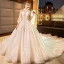 Charming Champagne Wedding Dresses 2019 Ball Gown High Neck Beading Crystal Lace Flower Long Sleeve Backless Royal Train