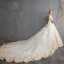 Luxury / Gorgeous Champagne 2019 Wedding Dresses Ball Gown Off-The-Shoulder Buttons Lace Flower Sleeveless Backless Royal Train
