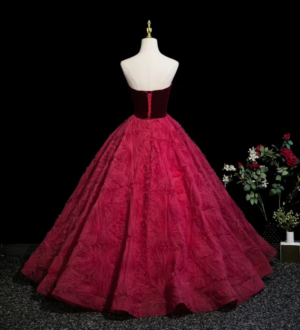 Vintage / Retro Burgundy Bow Prom Dresses 2025 Ball Gown Strapless Sleeveless Backless Floor-Length / Long Formal Dresses