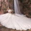 Elegant Champagne Wedding Dresses 2019 Ball Gown Scoop Neck Lace Flower Short Sleeve Backless Royal Train