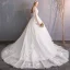 Élégant Ivoire Robe De Mariée 2019 Princesse Encolure Dégagée Appliques En Dentelle Fleur Perle 3/4 Manches Dos Nu Cathedral Train