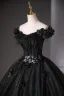 Amazing / Unique Black Beading Appliques Sequins Glitter Prom Dresses 2025 Ball Gown Off-The-Shoulder Feather Short Sleeve Backless Floor-Length / Long Prom Formal Dresses