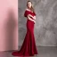 Chic / Beautiful Burgundy Evening Dresses  2019 Trumpet / Mermaid High Neck Beading Crystal Short Sleeve Sweep Train Formal Dresses