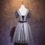 Chic / Beautiful Black Homecoming Graduation Dresses 2019 A-Line / Princess V-Neck Beading Crystal Appliques Short Sleeve Backless Bow Short Formal Dresses