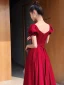 Chic / Beautiful Red Evening Dresses  2021 A-Line / Princess Square Neckline Short Sleeve Backless Floor-Length / Long Evening Party Formal Dresses