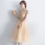 Chic / Beautiful Champagne Homecoming Graduation Dresses 2018 A-Line / Princess Sequins Lace Flower Scoop Neck Short Sleeve Knee-Length Formal Dresses