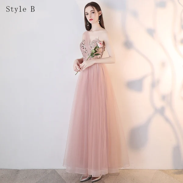Elegant Blushing Pink Homecoming Graduation Dresses 2019 A-Line / Princess Lace Flower Pearl Rhinestone Backless Floor-Length / Long Formal Dresses