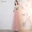Elegant Blushing Pink Homecoming Graduation Dresses 2019 A-Line / Princess Lace Flower Pearl Rhinestone Backless Floor-Length / Long Formal Dresses
