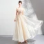 Elegant Champagne Prom Dresses 2019 A-Line / Princess Scoop Neck Embroidered 3/4 Sleeve Backless Floor-Length / Long Formal Dresses