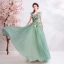 Elegant Sage Green Prom Dresses 2019 A-Line / Princess Ruffle V-Neck Lace Flower Appliques Sleeveless Backless Floor-Length / Long Formal Dresses