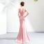 Chic / Beautiful Blushing Pink Evening Dresses  2019 Trumpet / Mermaid V-Neck Crystal Rhinestone Short Sleeve Backless Floor-Length / Long Formal Dresses