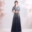Scintillantes Bleu Marine Dégradé De Couleur Robe De Soirée 2019 Princesse V-Cou Paillettes Noeud 1/2 Manches Dos Nu Longue Robe De Ceremonie