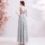 Chic / Belle Gris Robe De Soirée 2019 Princesse V-Cou Perlage Cristal En Dentelle Fleur Sans Manches Dos Nu Longue Robe De Ceremonie