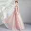 Élégant Perle Rose Robe De Soirée 2019 Princesse Encolure Dégagée Appliques En Dentelle Fleur Noeud Perlage Perle Faux Diamant Sans Manches Dos Nu Longue Robe De Ceremonie