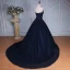 Elegant Mørk Marineblå Ballkjoler 2019 Prinsesse Kjæreste Beading Paljetter Rhinestone Blonder Blomst Uten Ermer Ryggløse Chapel Train Formelle Kjoler