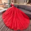Charmant Rot Brautkleider / Hochzeitskleider 2019 Ballkleid Off Shoulder Spitze Pailletten Applikationen Quaste Kurze Ärmel Rückenfreies Kathedrale Schleppe