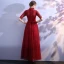 Chinese style Burgundy Evening Dresses  2019 A-Line / Princess High Neck Lace Beading Crystal Bow Sash 1/2 Sleeves Floor-Length / Long Formal Dresses