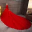Chinese style Muslim Red Wedding Dresses 2019 A-Line / Princess High Neck Beading Appliques Lace Flower Long Sleeve Royal Train