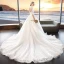 Chinese style Ivory Wedding Dresses 2019 A-Line / Princess High Neck Appliques Lace Flower Pearl 1/2 Sleeves Backless Cathedral Train