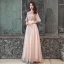 Elegant Pearl Pink Evening Dresses  2019 A-Line / Princess Scoop Neck Ruffle Sash Short Sleeve Backless Floor-Length / Long Formal Dresses