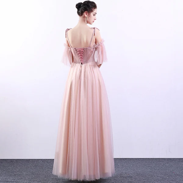 Elegant Candy Pink Prom Dresses 2019 A-Line / Princess Spaghetti Straps Lace Flower Pearl Short Sleeve Backless Floor-Length / Long Formal Dresses
