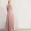 Elegant Blushing Pink Prom Dresses 2019 A-Line / Princess Spaghetti Straps Appliques Lace Flower Beading 3/4 Sleeve Backless Floor-Length / Long Formal Dresses