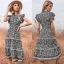 Mode Noire Été Vêtement de rue Vêtements de vacances Floral Femme Robes 2021 Encolure Dégagée Manches Longues Thé Longueur