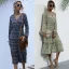 Été Bleu Marine Vêtement de rue Impression Femme Robes 2021 V-Cou Manches Longues