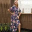 Summer Blushing Pink Street Wear Printing Maxi Dresses 2021 Scoop Neck Bow Sash Short Sleeve Tea-length Women Dresses