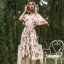 Summer Street Wear Floral Pool Blue Women Dresses 2021 Scoop Neck Short Sleeve Sash Tea-length