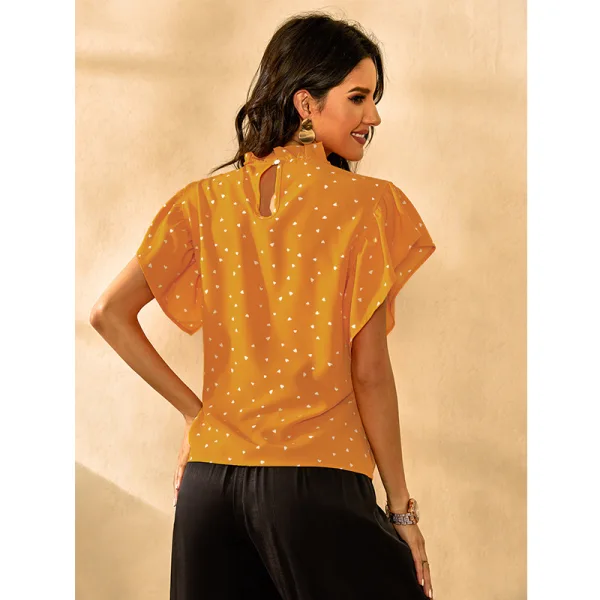 Fashion Yellow Street Wear Spotted T-Shirts 2021 Scoop Neck Bell sleeves Women T-shirt
