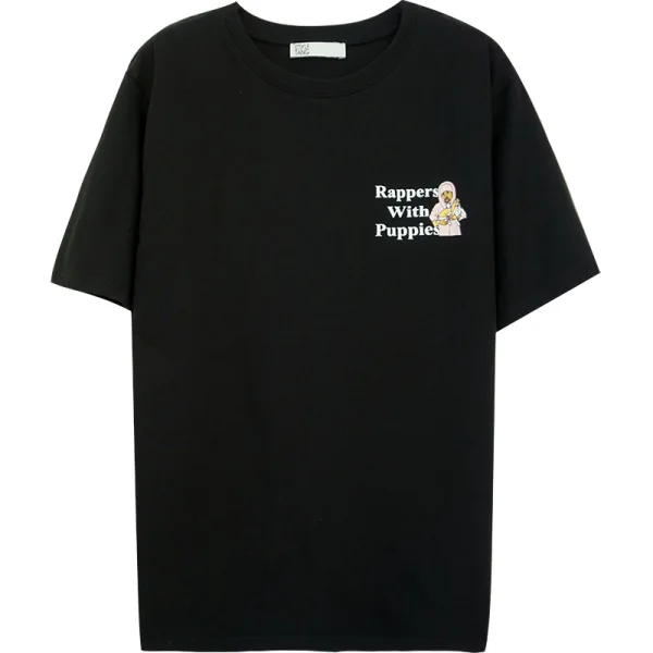 Casual Summer Black Loose Cartoon Printing Cotton T-Shirts 2021 Scoop Neck Short Sleeve Women's Tops T-shirt