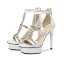 Charming Champagne Rhinestone Wedding Shoes 2021 Leather 12 cm Stiletto Heels T-Strap Open / Peep Toe Wedding Sandals High Heels