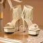 Charmant Sexy Champagne Chaussure De Mariée 2021 Cuir Bride Cheville Faux Diamant Gland 12 cm Talons Aiguilles Peep Toes / Bout Ouvert Mariage Sandales Talons Hauts