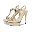 Charmant Sexy Champagne Faux Diamant Soirée Sandales Femme 2021 Cuir T-Strap 12 cm Talons Aiguilles Peep Toes / Bout Ouvert Sandales Talons Hauts