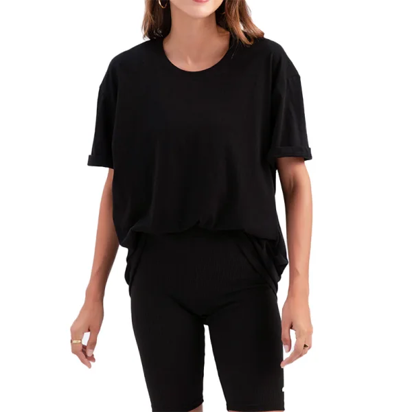 Casual Summer Solid Color Khaki Tops T-Shirts 2021 Cotton Scoop Neck Short Sleeve Women's Tops T-shirt