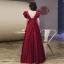 Chic / Belle Bordeaux Cocktail Soirée Robe De Bal 2021 Satin Princesse Encolure Carrée Gonflée Manches Courtes Noeud Dos Nu Perle Faux Diamant Longue Robe De Ceremonie