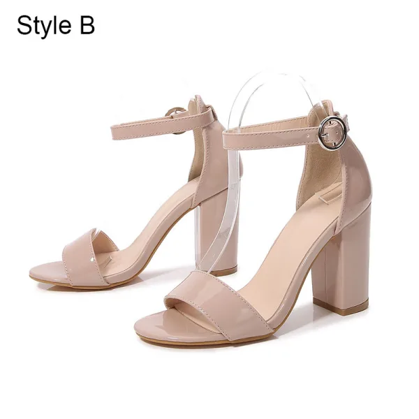 Chic / Beautiful Black Street Wear Summer Womens Sandals 2021 Ankle Strap 10 cm Thick Heels Open / Peep Toe Womens Sandals High Heels