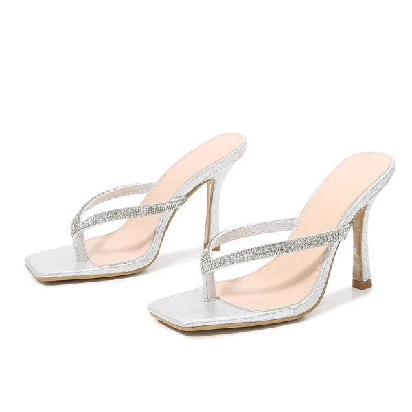 Casual Summer Street Wear Black Rhinestone Womens Sandals 2021 9 cm Stiletto Heels Open / Peep Toe Womens Sandals High Heels