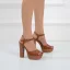 Fashion Brown Summer Street Wear Womens Sandals 2021 Ankle Strap 12 cm Thick Heels Open / Peep Toe Womens Sandals High Heels