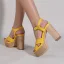 Fashion Yellow Street Wear Womens Sandals 2021 Ankle Strap 10 cm Thick Heels Open / Peep Toe Womens Sandals High Heels