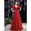 Charming Burgundy Glitter Evening Dresses  2021 A-Line / Princess V-Neck Beading Sequins Short Sleeve Backless Floor-Length / Long Formal Dresses