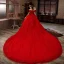 Charming Red Glitter Beading Cascading Ruffles Wedding Dresses 2021 Ball Gown Off-The-Shoulder Short Sleeve Backless Royal Train Wedding