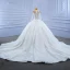 Luxury / Gorgeous High-end Ivory Glitter Beading Crystal Rhinestone Wedding Dresses 2021 Ball Gown High Neck Appliques Sequins 3/4 Sleeve Royal Train