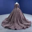 High End Kaffee Glanz Pailletten Ballkleider 2021 Ballkleid Eckiger Ausschnitt Lange Ärmel Hof-Schleppe Ball Festliche Kleider