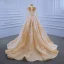 High-end Champagne Pearl Lace Flower Wedding Dresses 2021 Trumpet / Mermaid High Neck Long Sleeve Floor-Length / Long Wedding