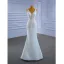 Haut de Gamme Blanche Perlage Perle Paillettes Robe De Mariée 2021 Trompette / Sirène V-Cou Sans Manches Dos Nu Chapel Train Mariage