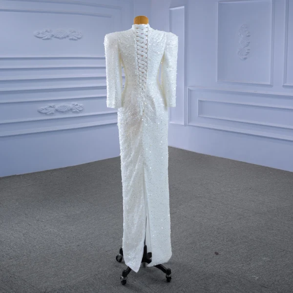 High-end Ivory Corset Wedding Dresses 2021 Trumpet / Mermaid High Neck Beading Pearl Sequins 3/4 Sleeve Floor-Length / Long Wedding