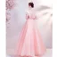 Flower Fairy Candy Pink Ruffle Prom Dresses 2021 A-Line / Princess V-Neck Lace Flower Appliques Long Sleeve Backless Floor-Length / Long Prom Formal Dresses