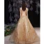 Chic / Belle Doré Robe De Bal 2021 Princesse De l'épaule Sans Manches En Dentelle Fleur Perlage Perle Dos Nu Longue Promo Robe De Ceremonie